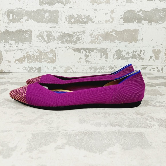 NEW Rothy's The Flat Purple Knit Gold Pointy Toe Slip On Loafers F131